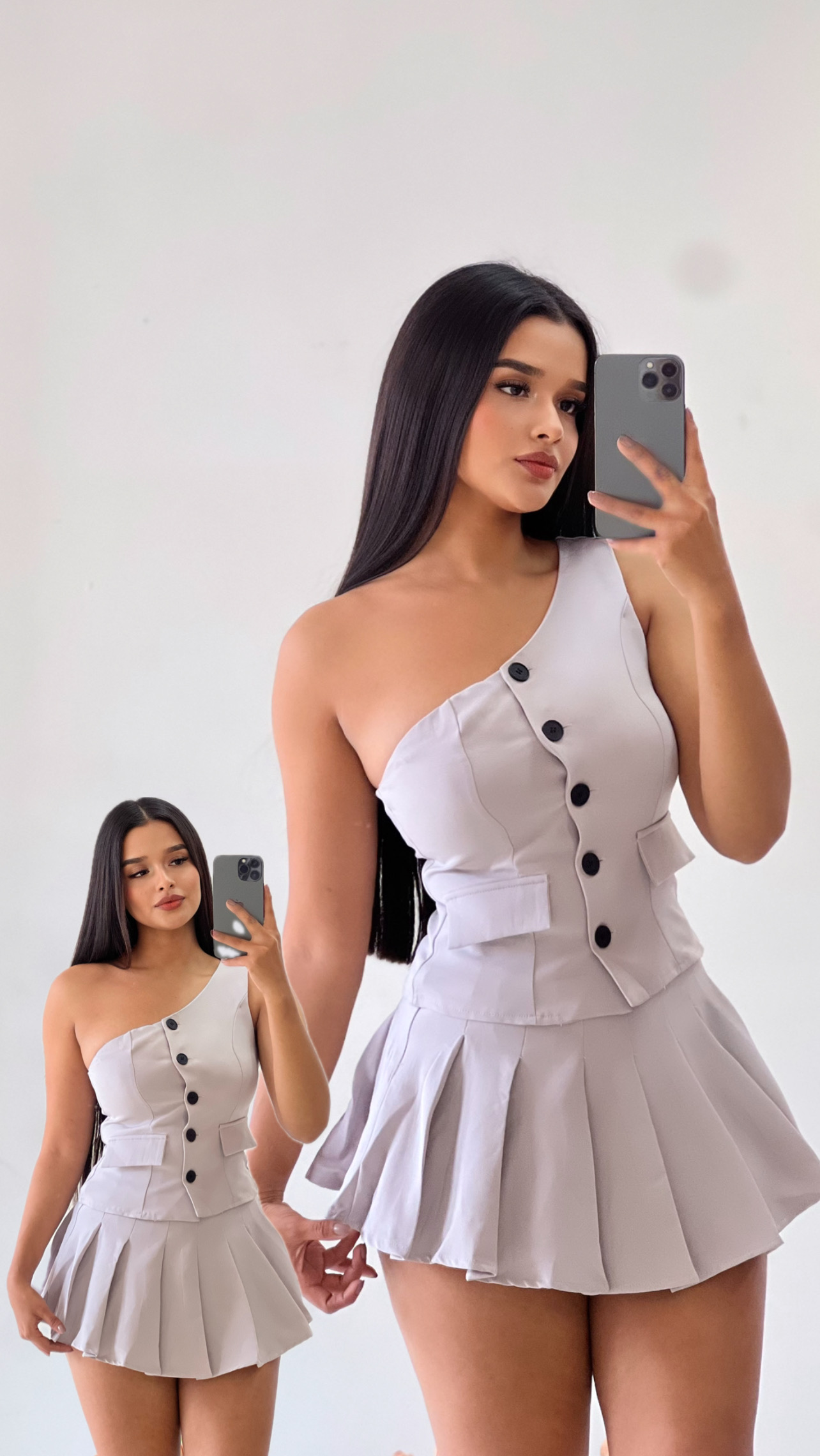 Conjunto de croptop y minifalda - Gris