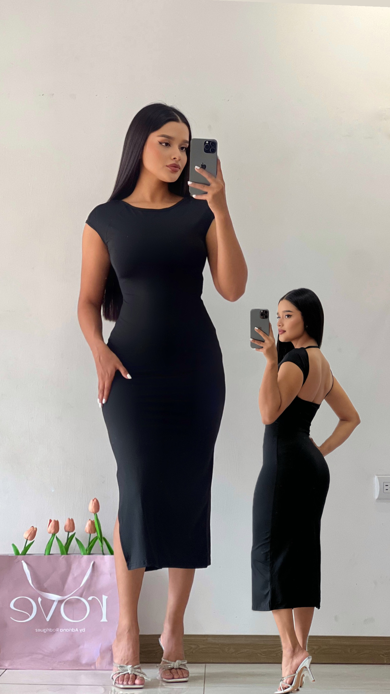 Vestido midi básico espalda abierta - Negro
