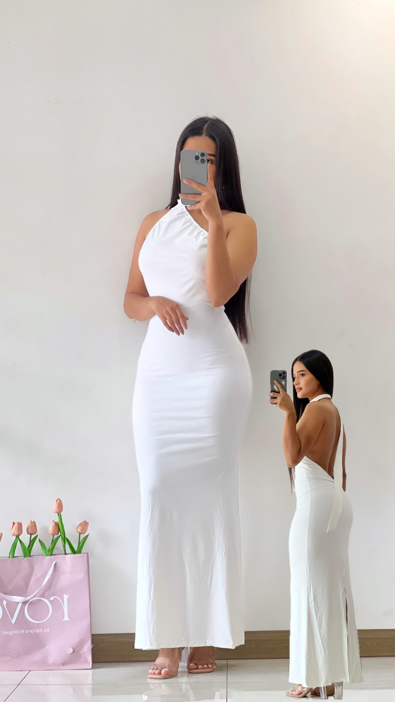 Vestido de gala espalda abierta - Blanco