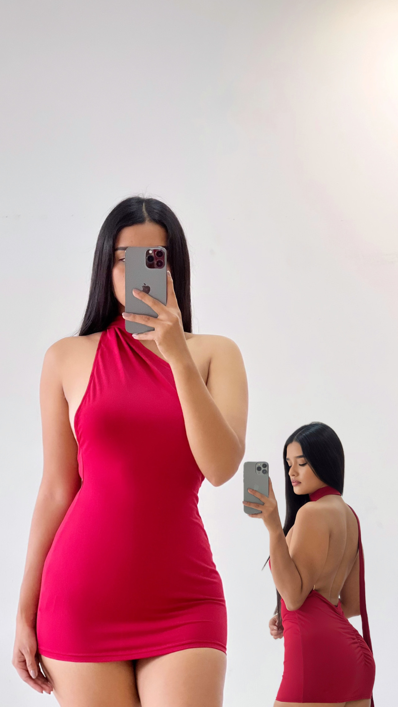 Vestido corto espalda abierta rojo vino