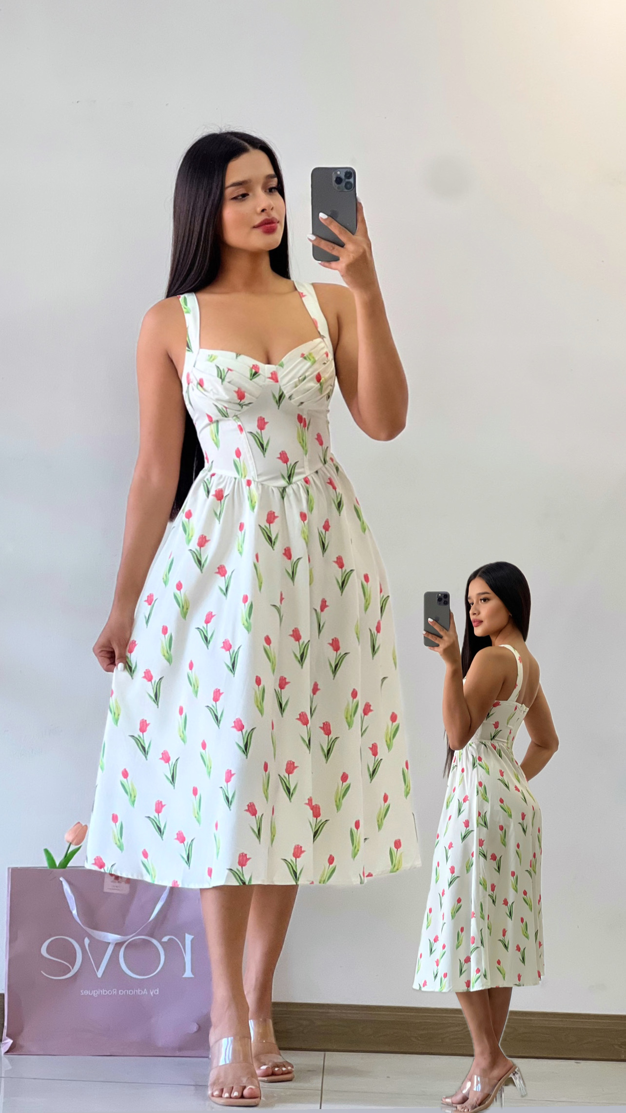 Vestido midi estampado de tulipanes