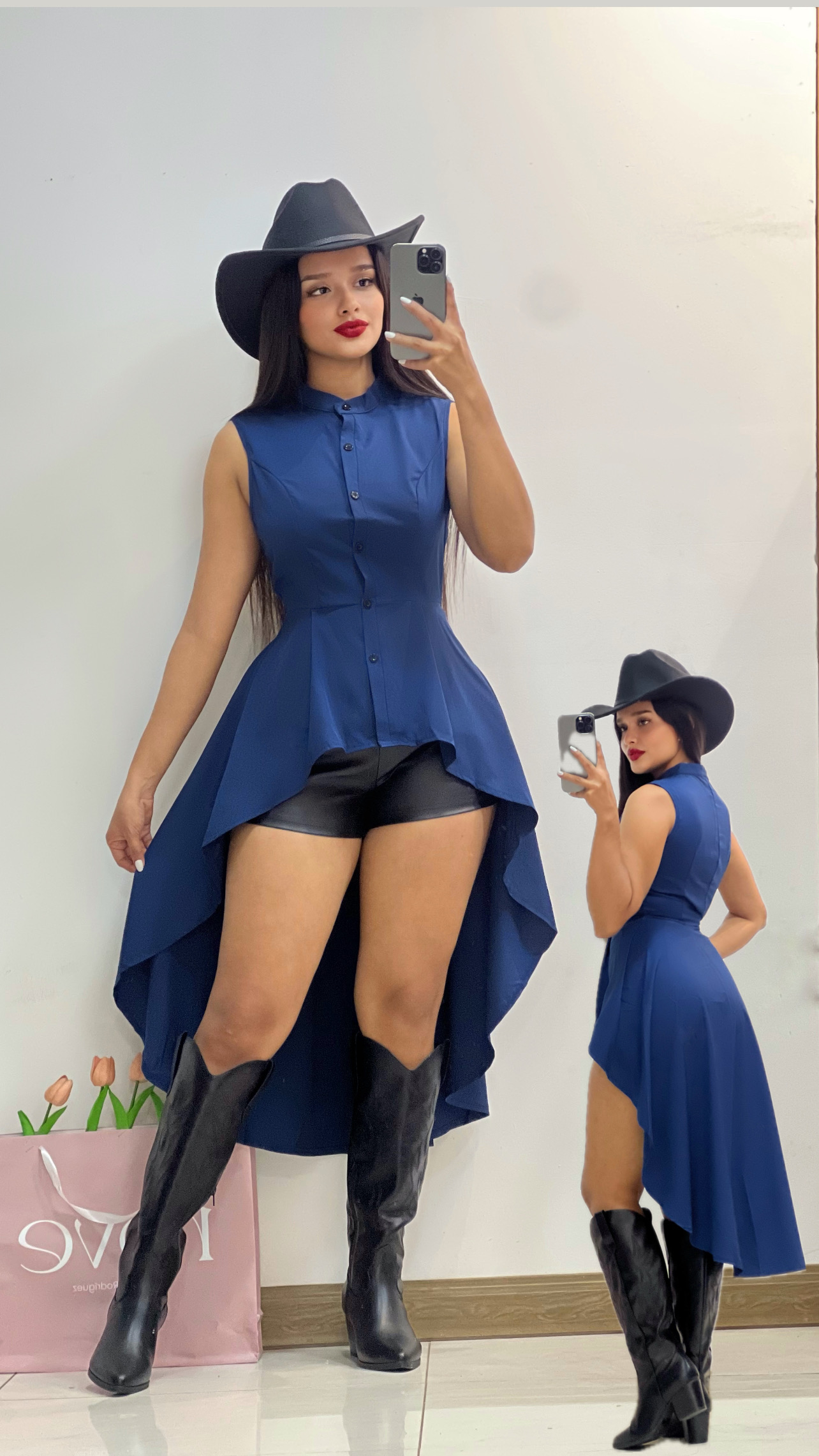 Blusa elegante con cola Azul