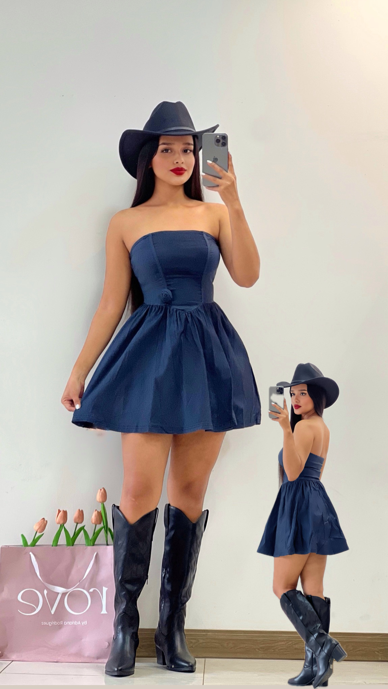Vestido corto efecto peplum denim