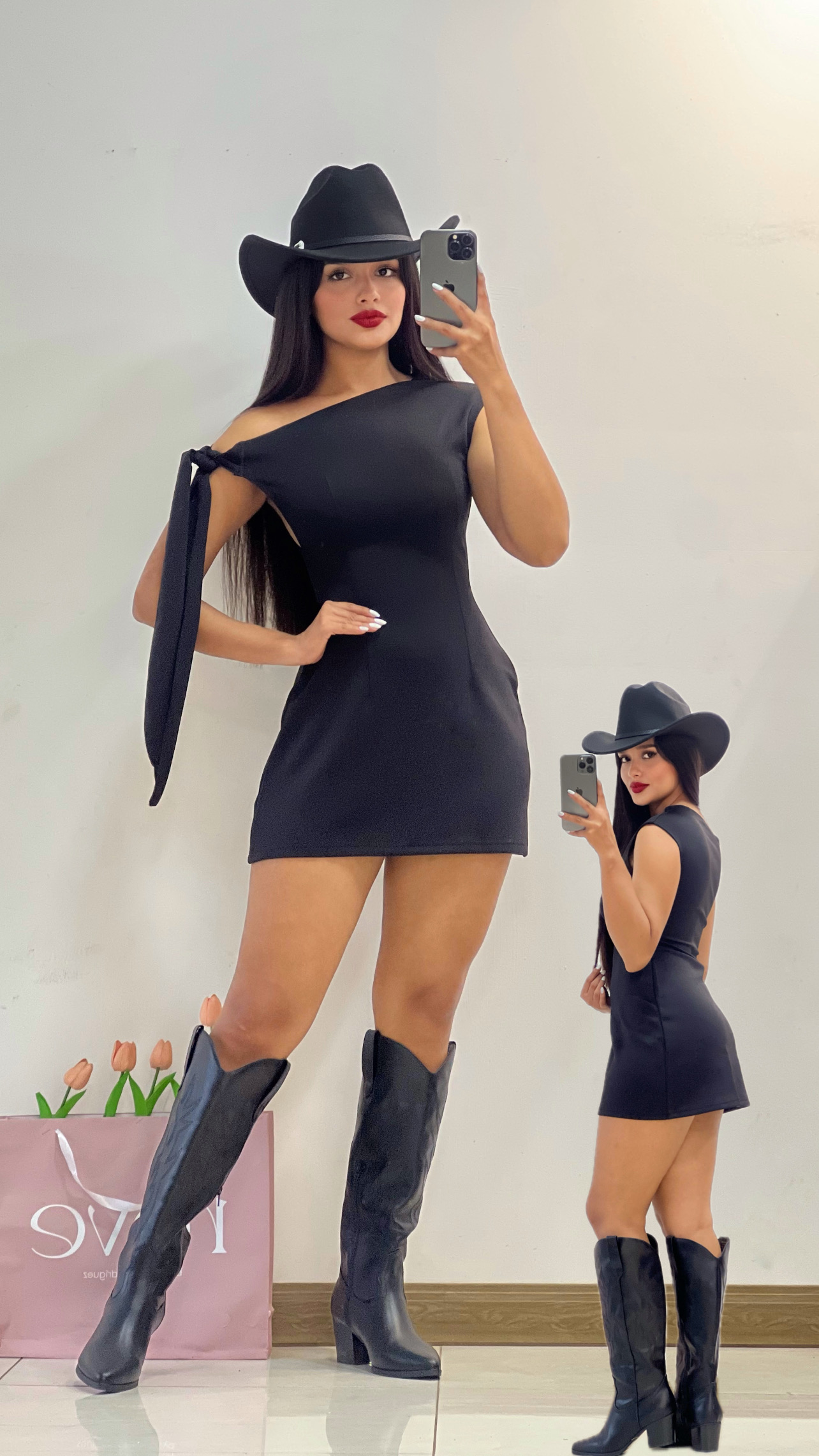 Vestido corto/ lazo hombro