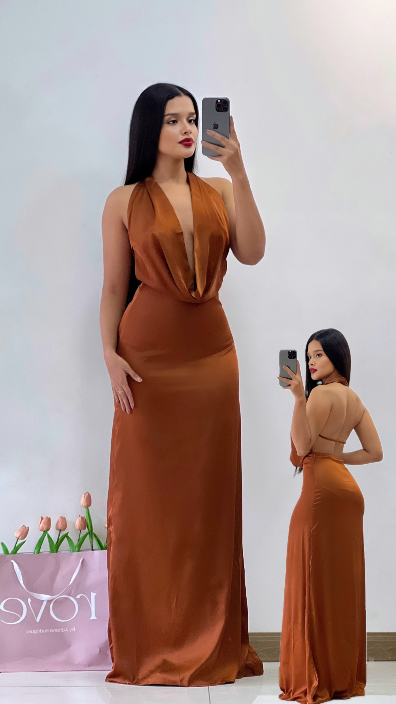 Vestido de gala escote espalda satén