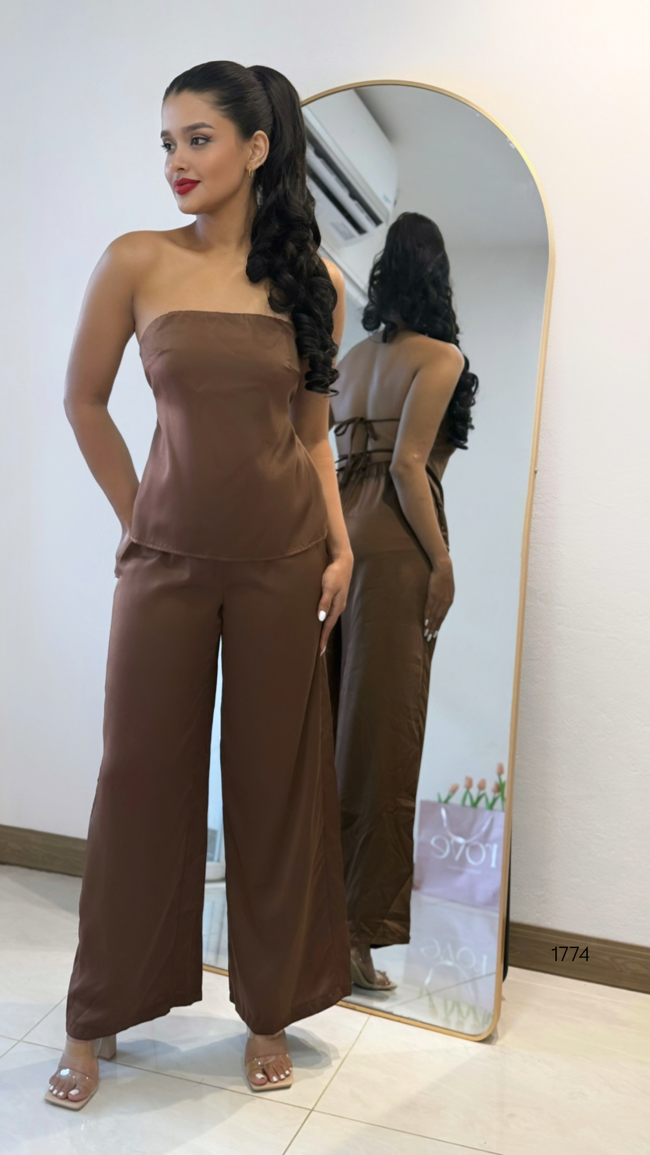 Conjunto top + pant satén