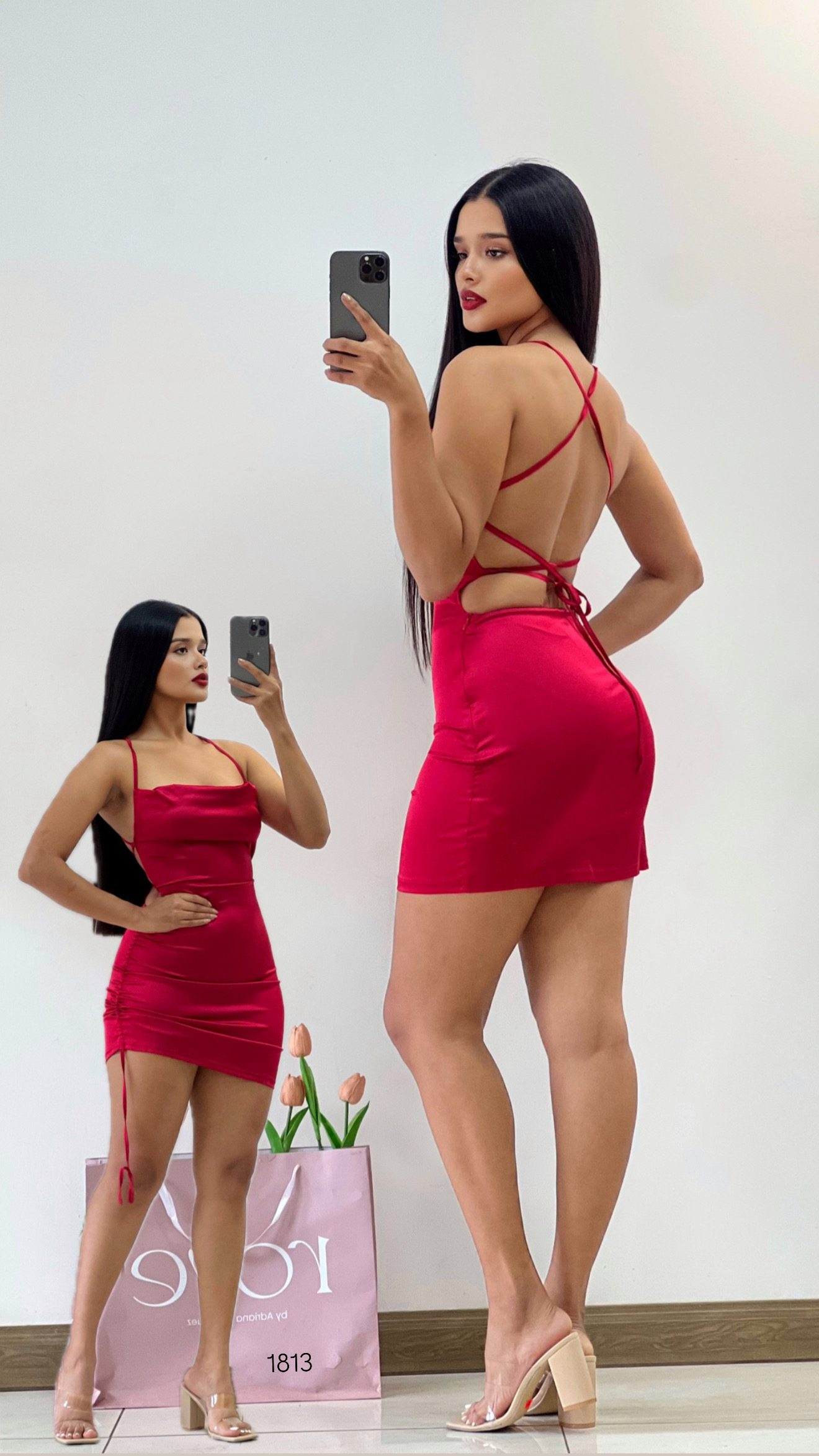 Vestido corto saten espalda cruzada