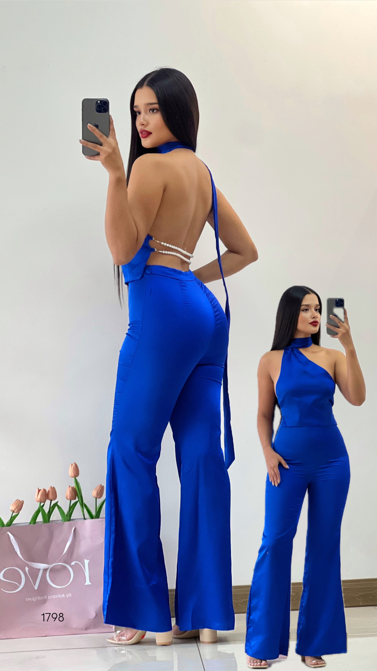 XS - Conjunto satén azul