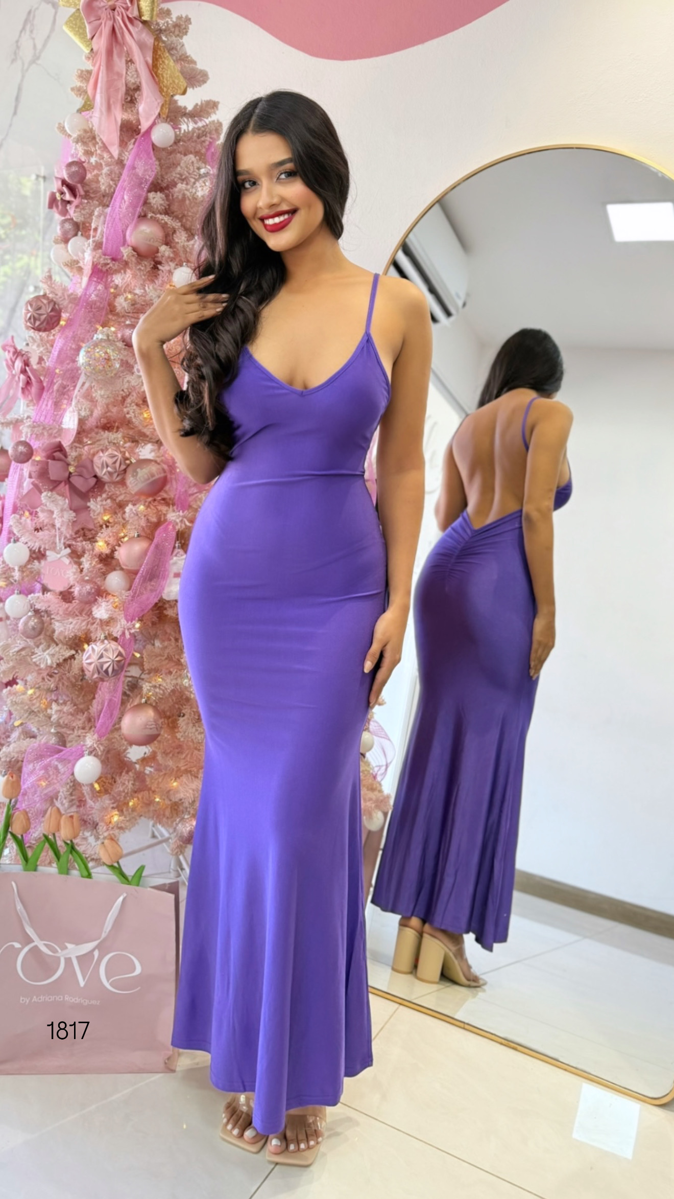 Vestido de gala espalda abierta morado