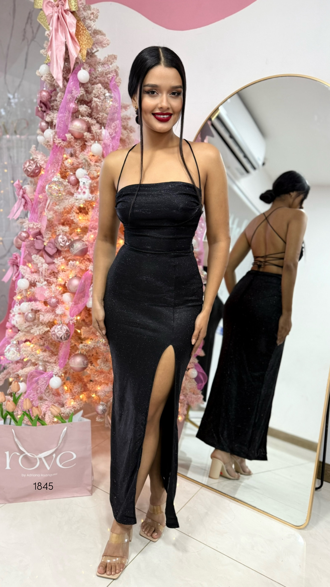 Vestido de gala brillante espalda cruzada