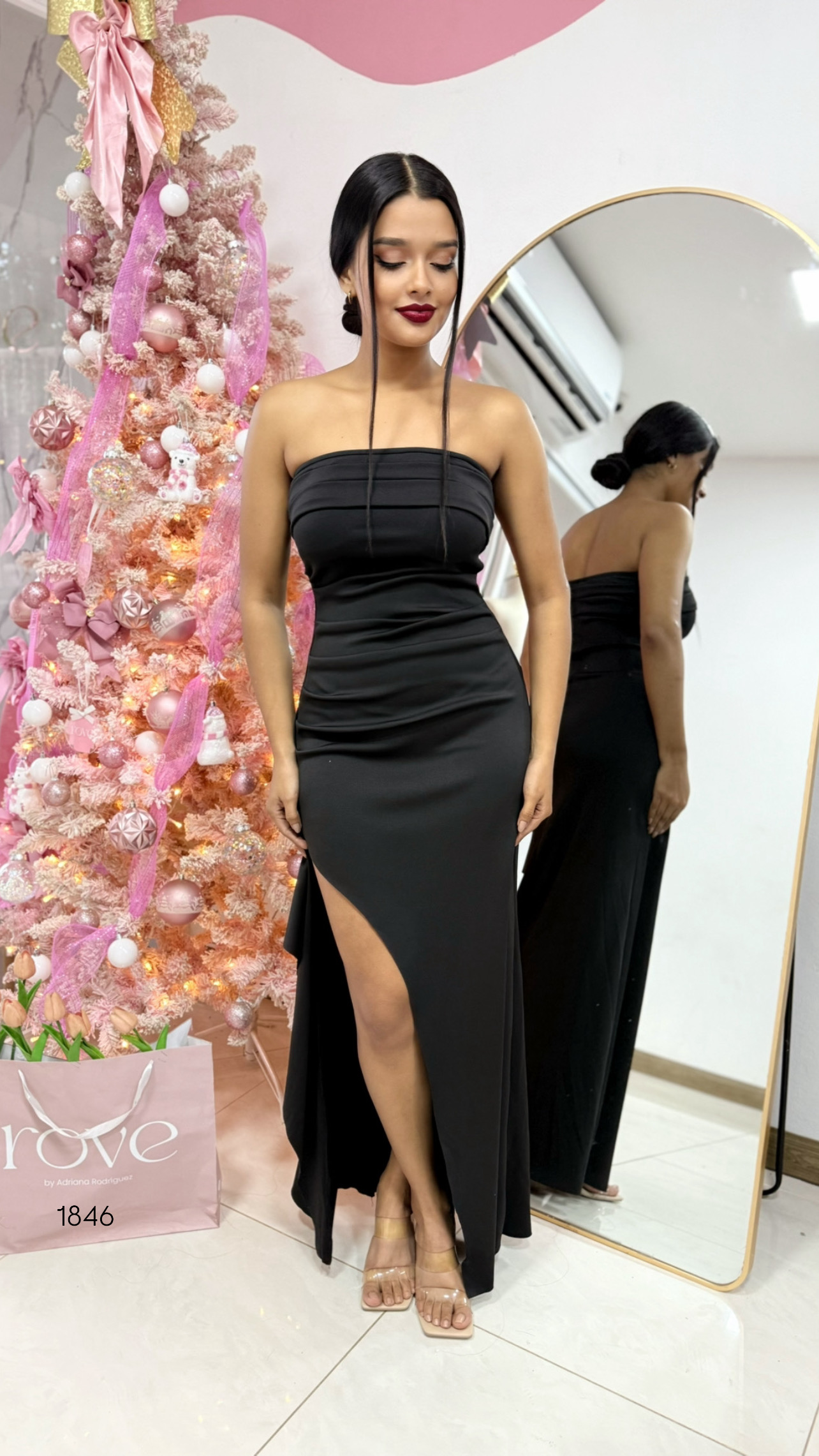 Vestido de gala strapless con abertura negro