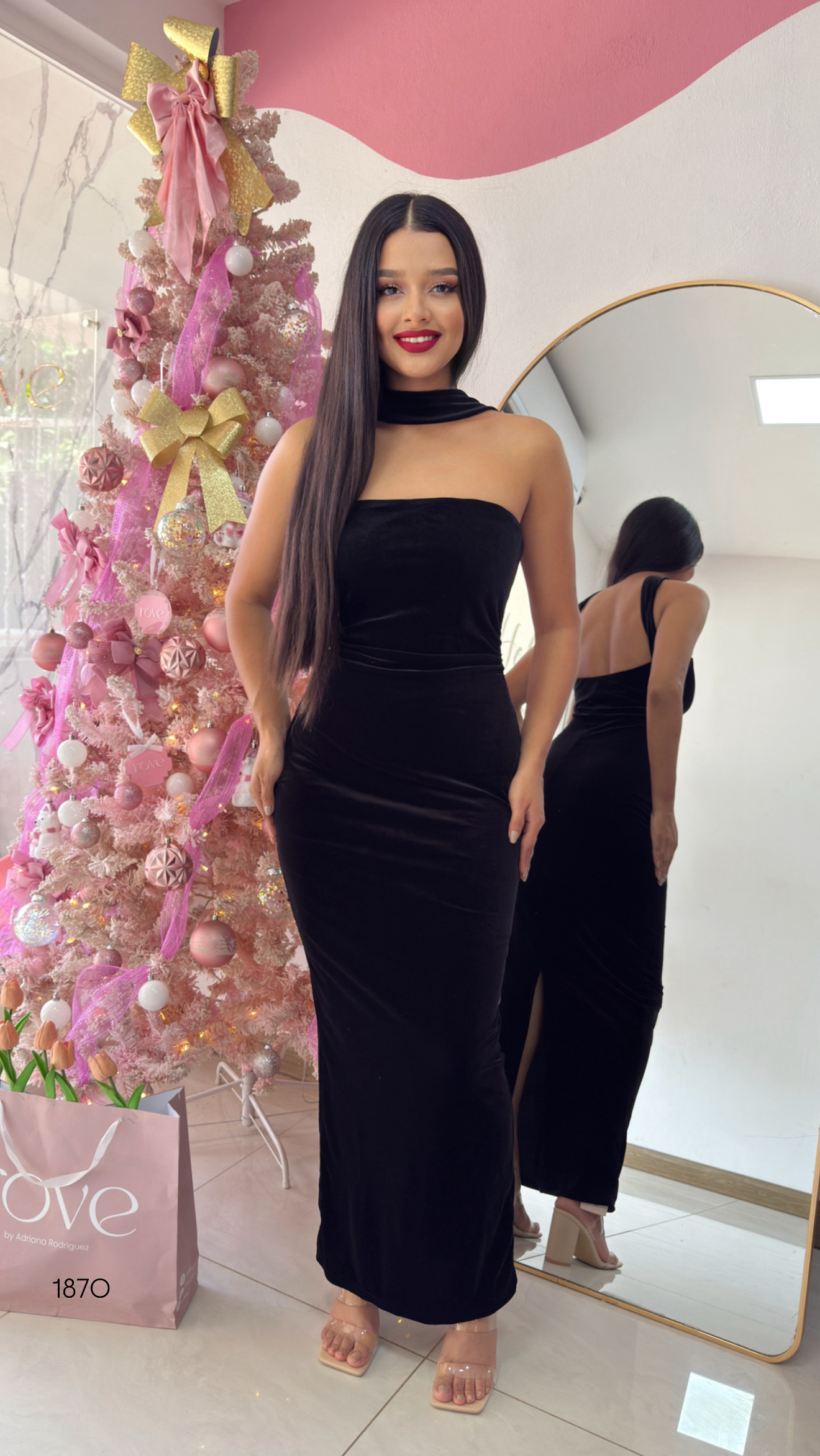 Vestido de gala terciopelo negro halter