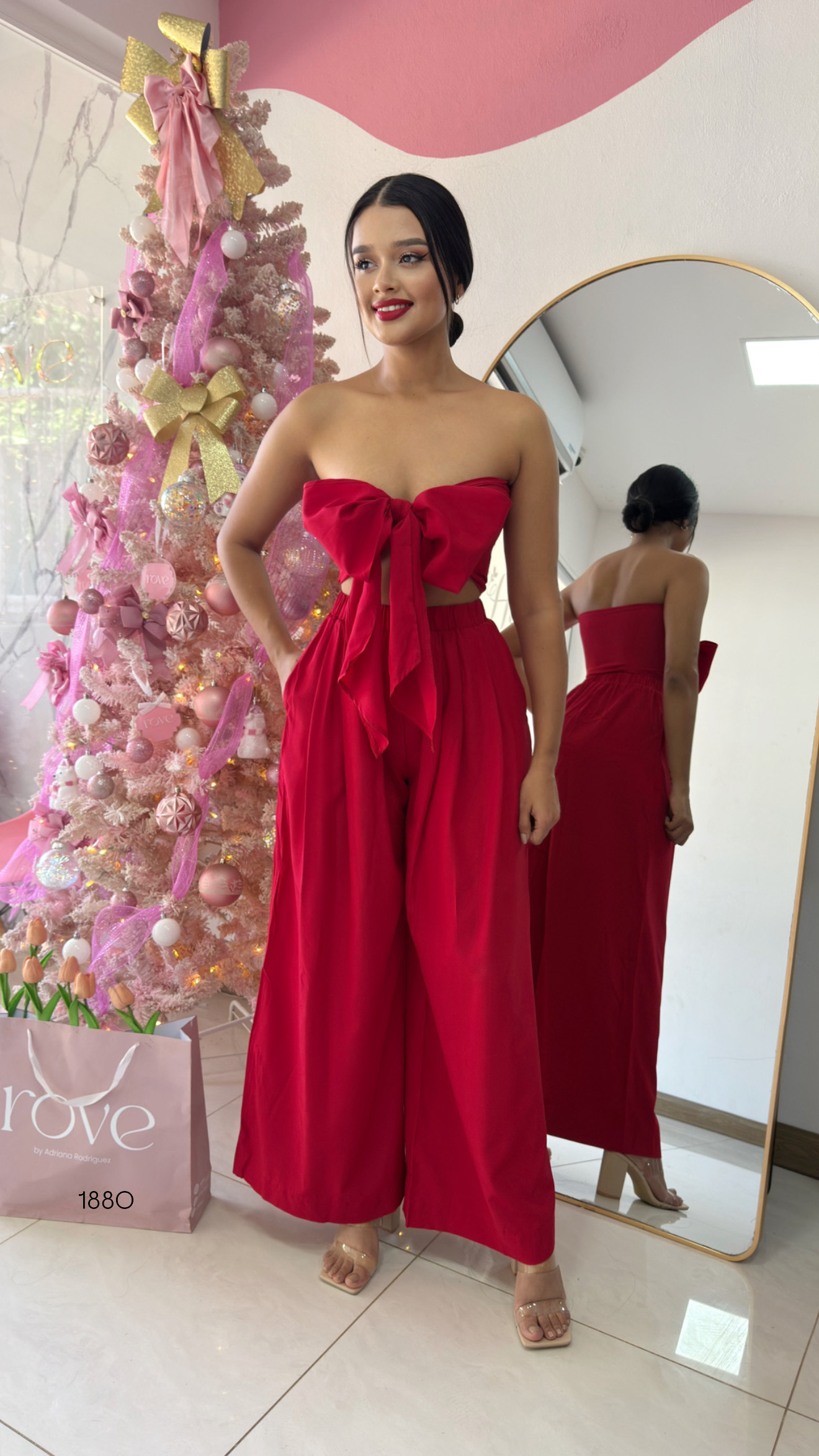 Conjunto de croptop + palazzo rojo