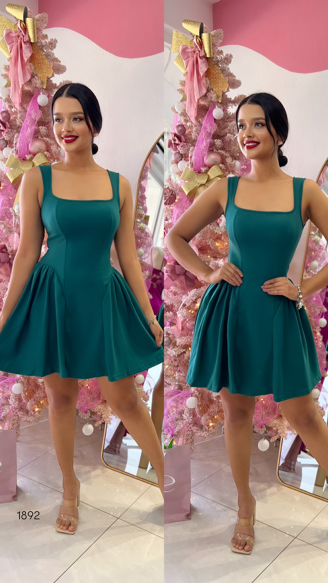 Vestido corto estilo peplum verde