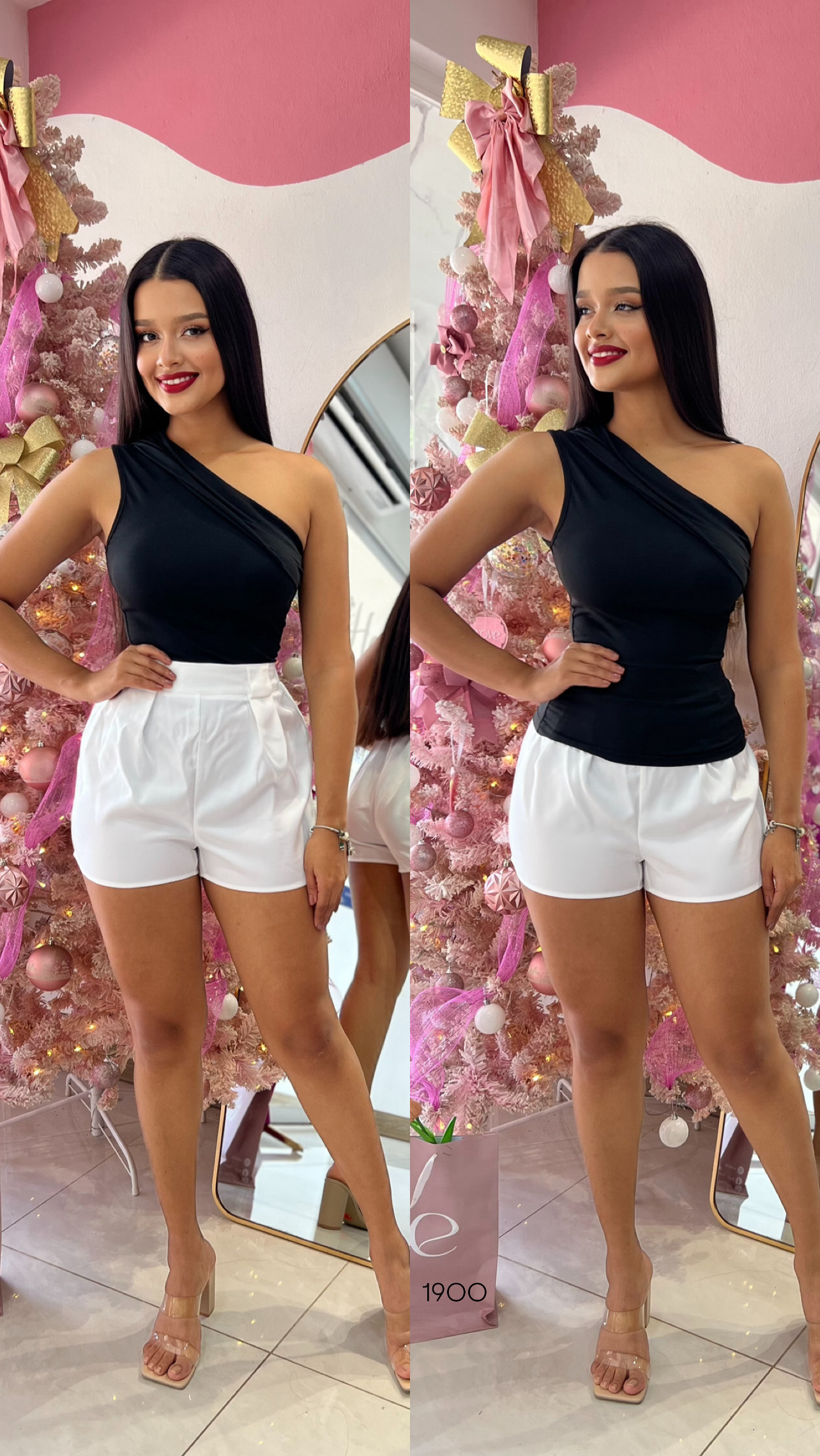 Conjunto de blusa de un hombro + short blanco