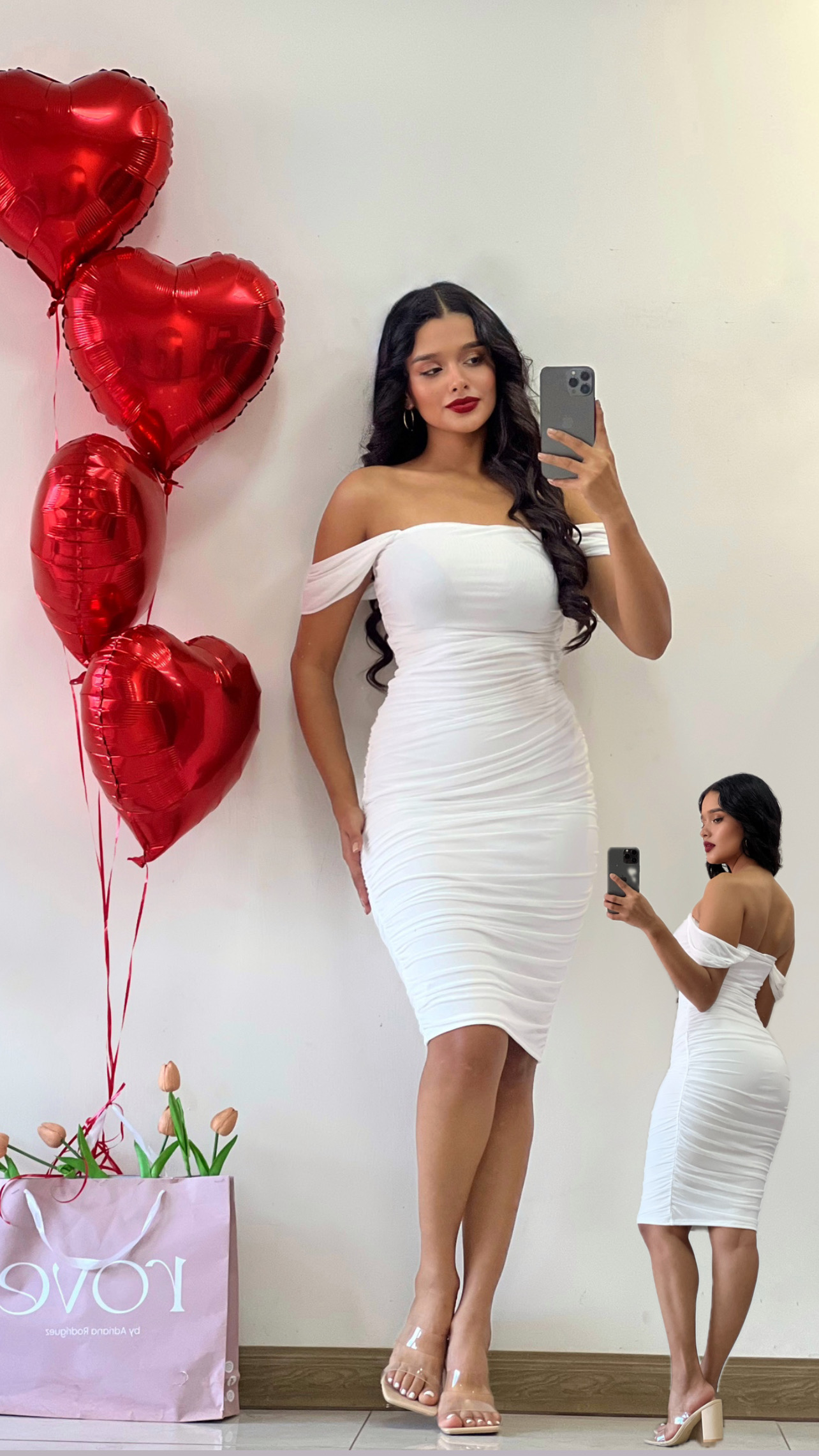 Vestido midi recogido blanco