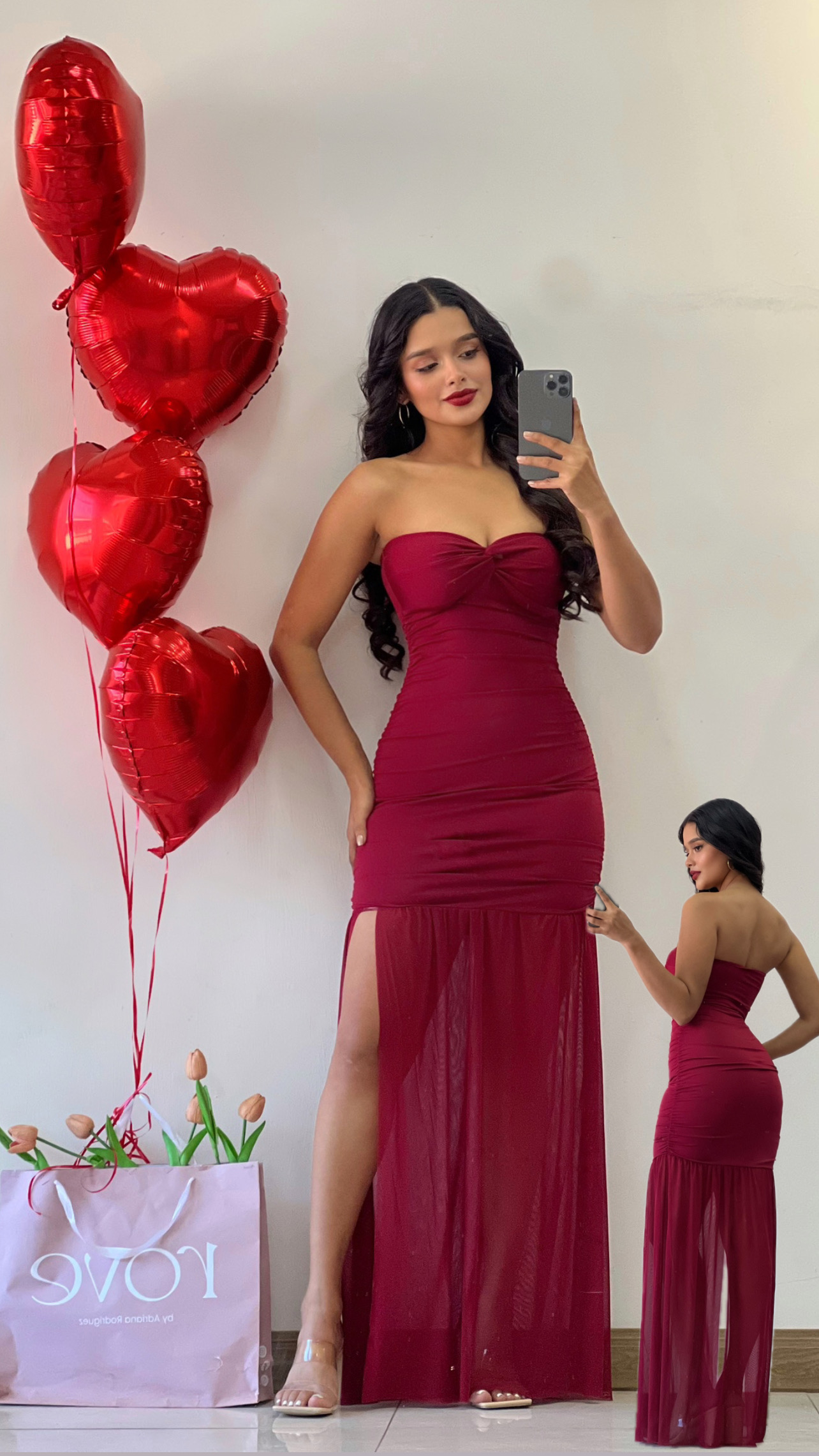 Vestido de gala strapless con transparencia
