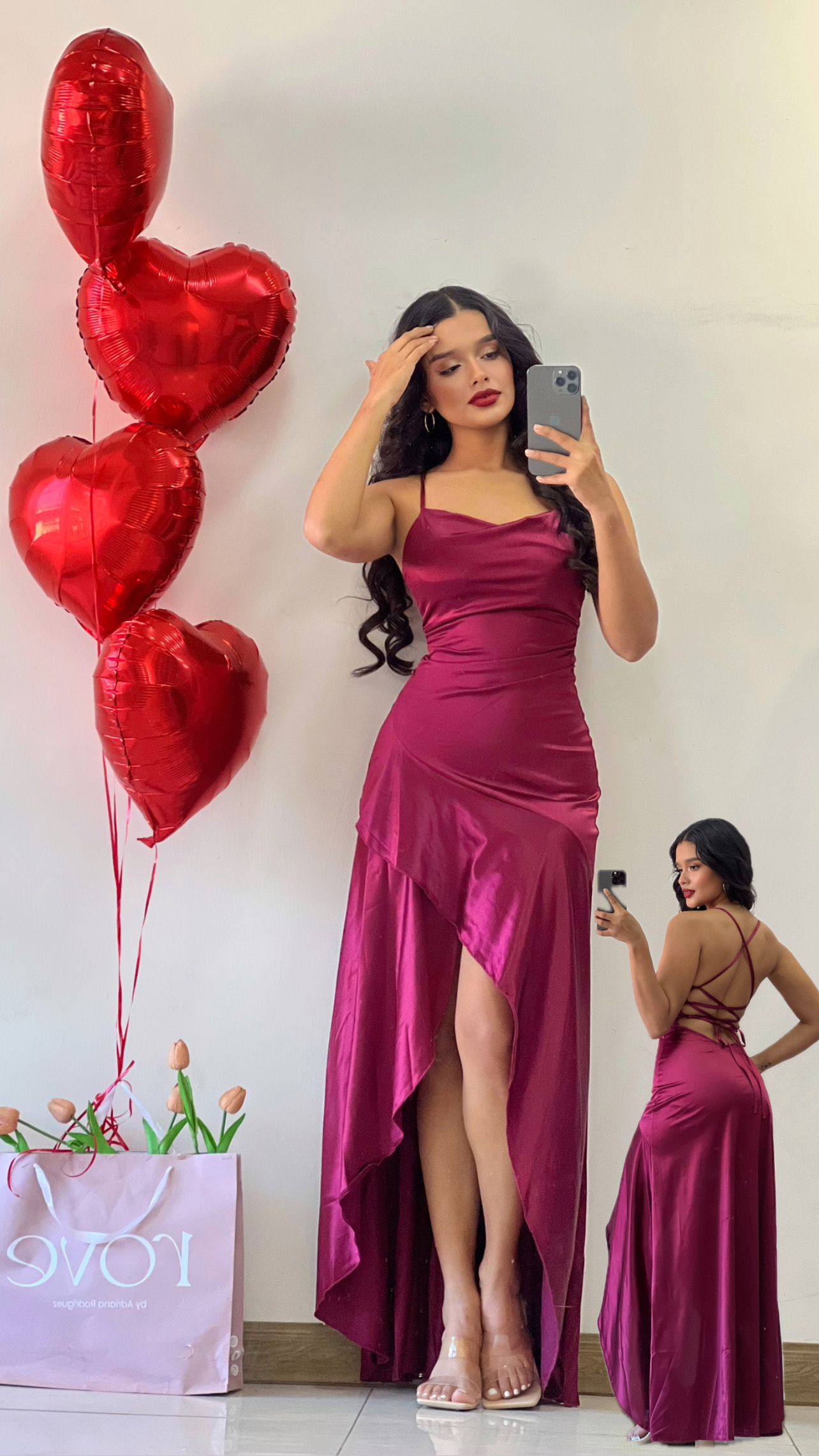 Vestido de gala saten espalda abierta rv