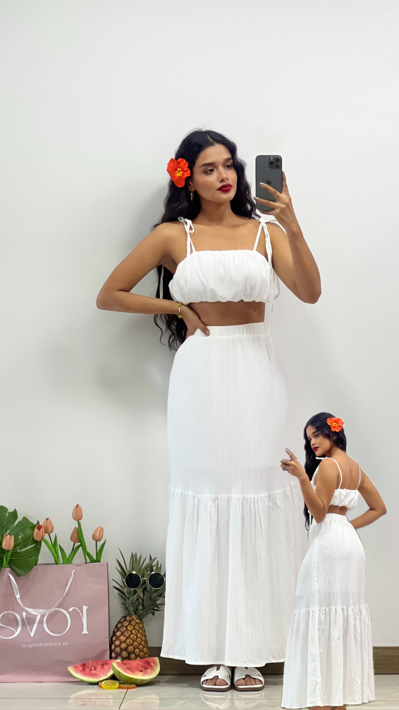 Conjunto de top + maxifalda blanco