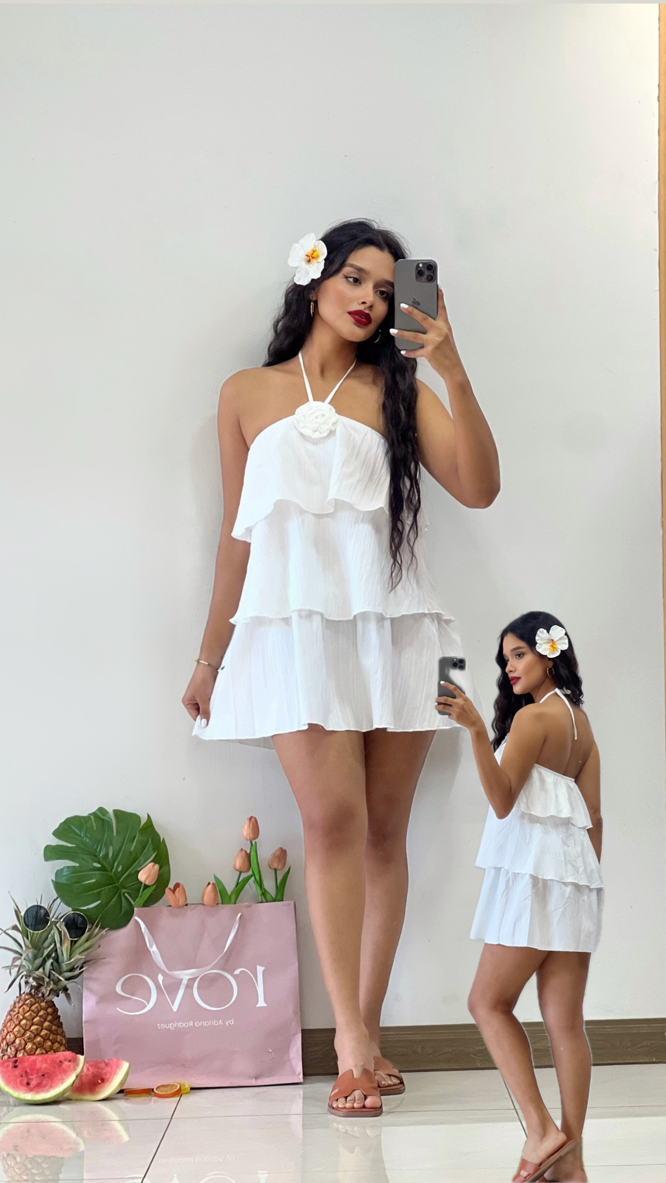 Vestido corto flor 3d Blanco