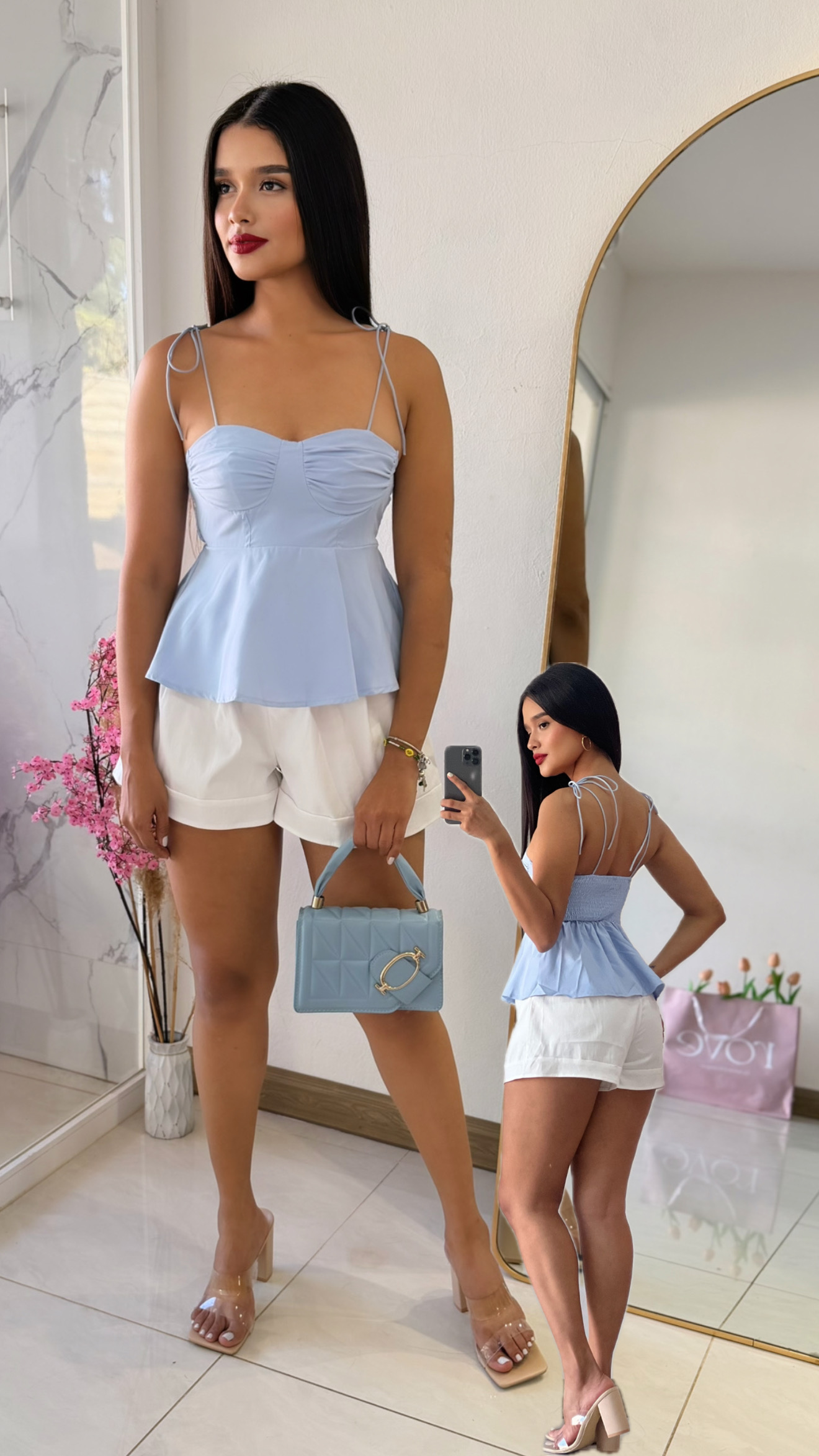 Blusa peplum celeste