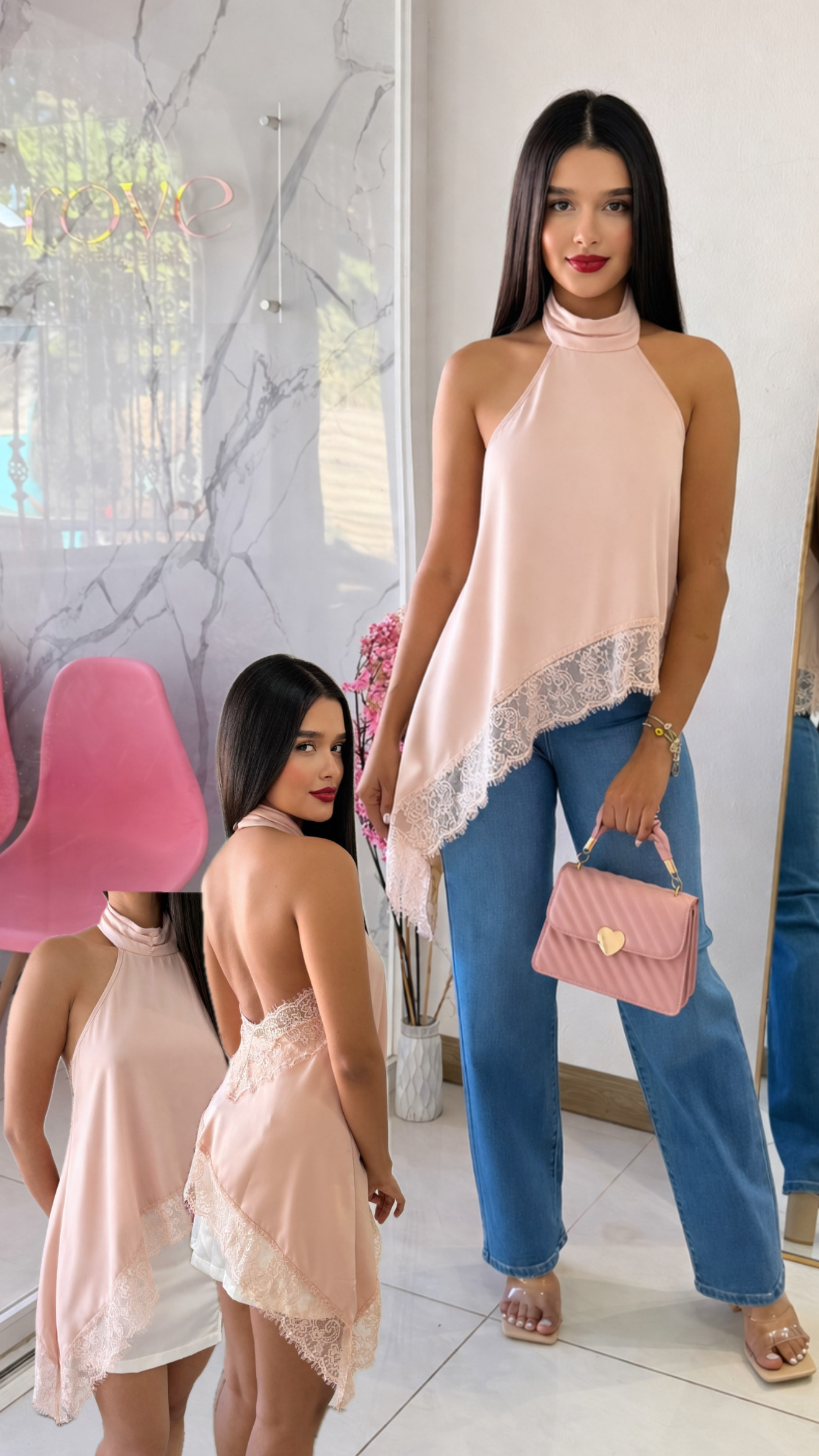 Blusa saten rosa palo