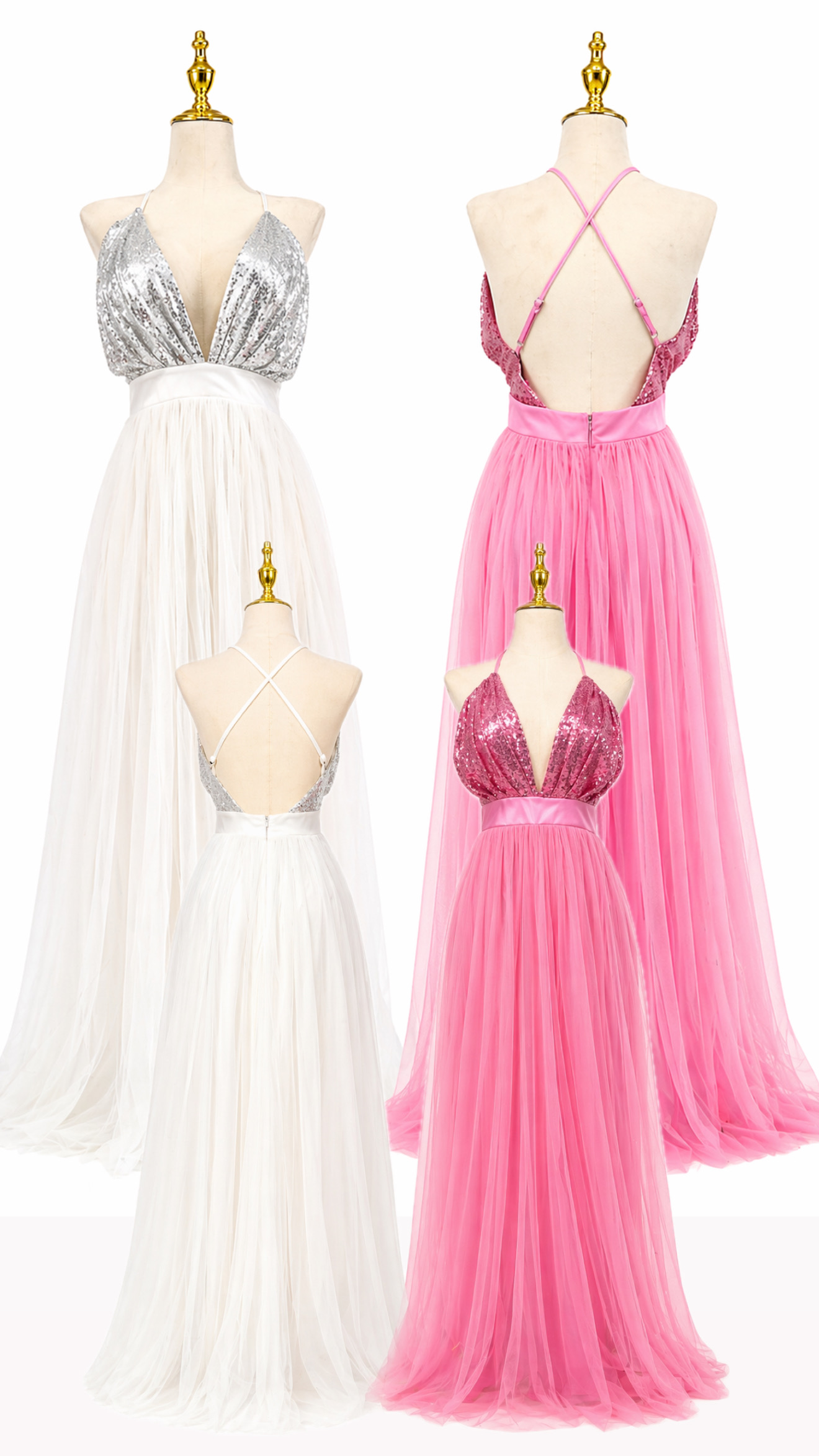 Vestido de Gala Brillante - Rosa - Talla L