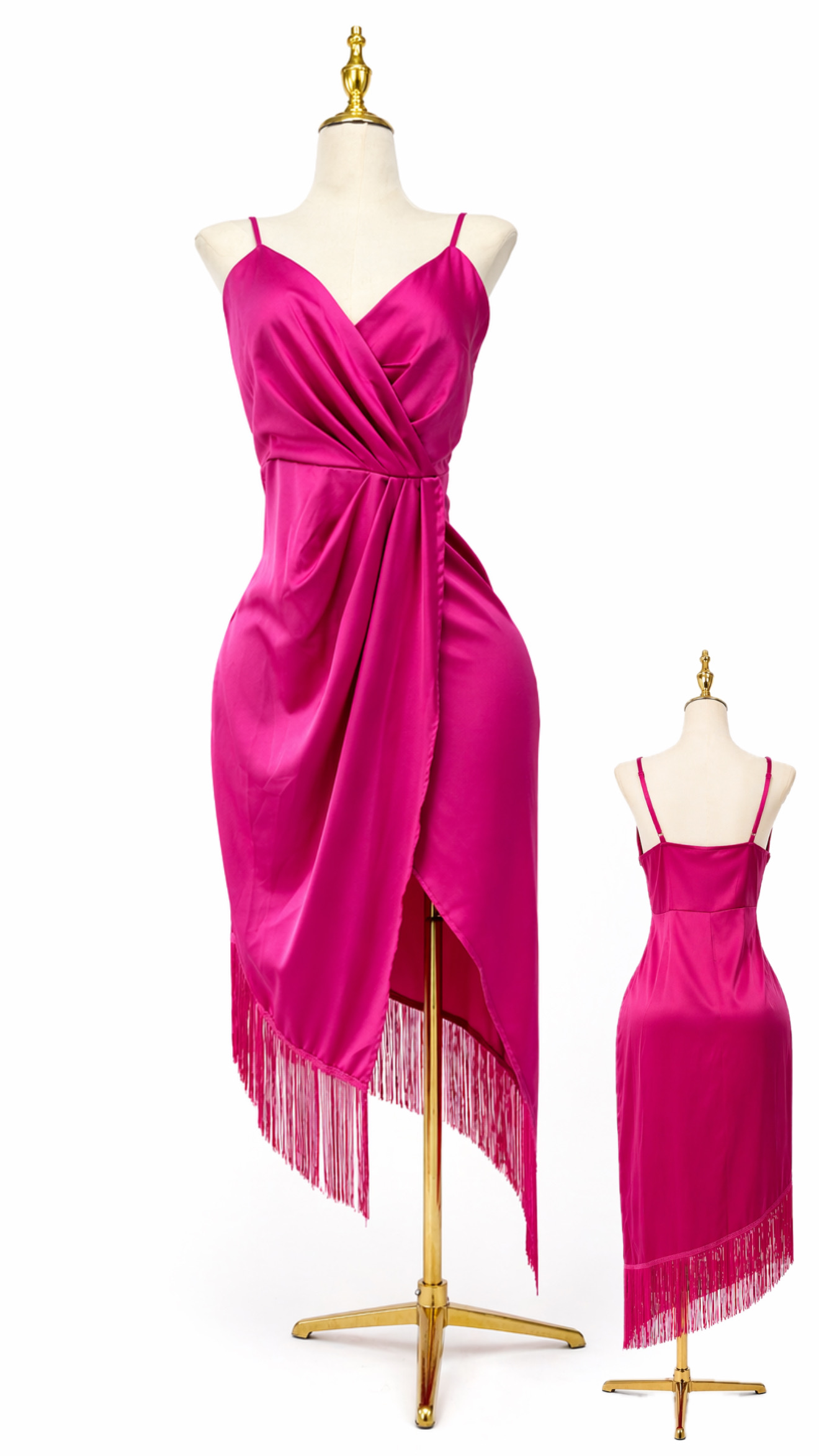 Vestido de tirante con flecos - Rosa - Talla L