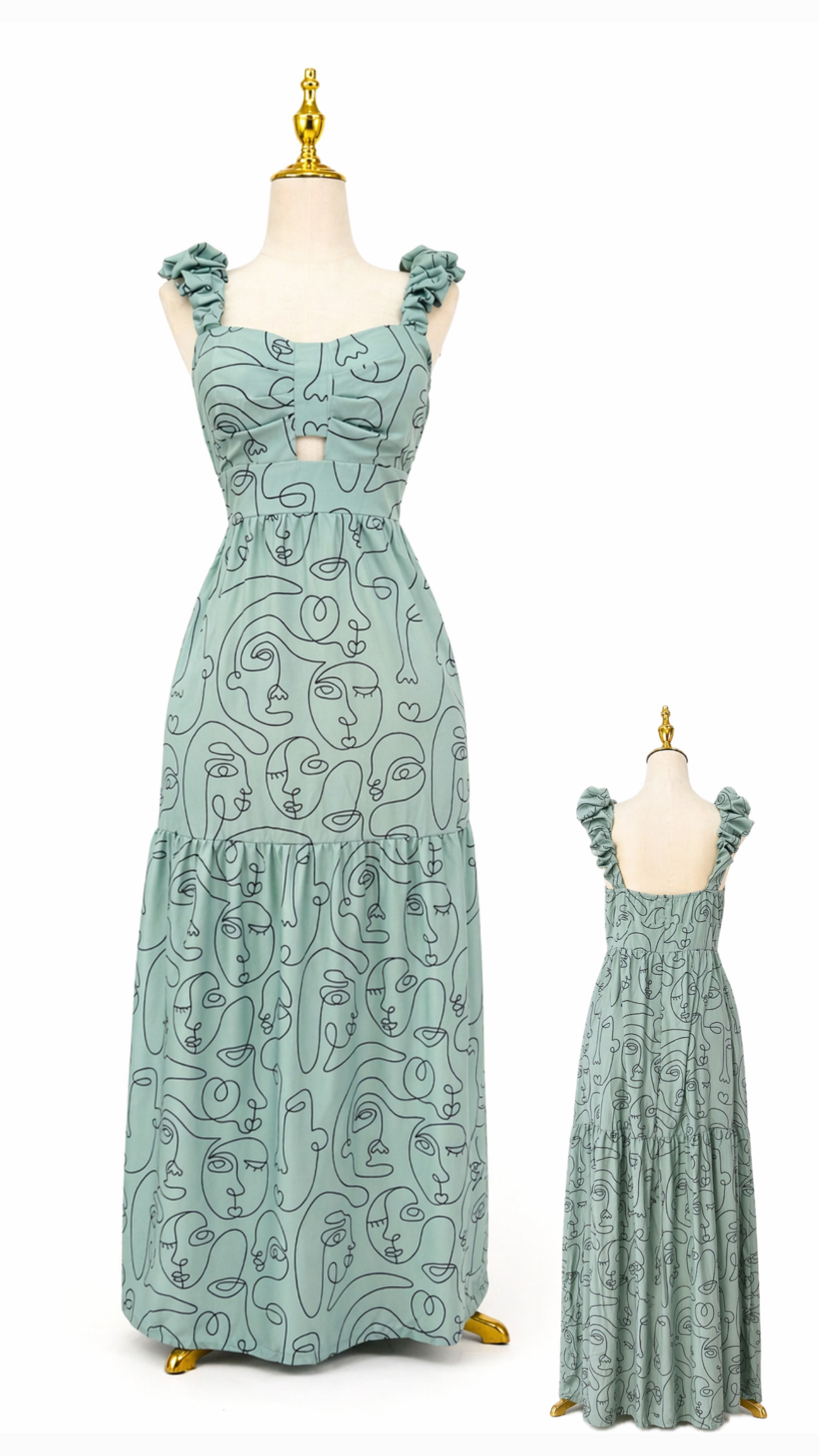 Maxidress con Siluetas - Verde - Talla XL