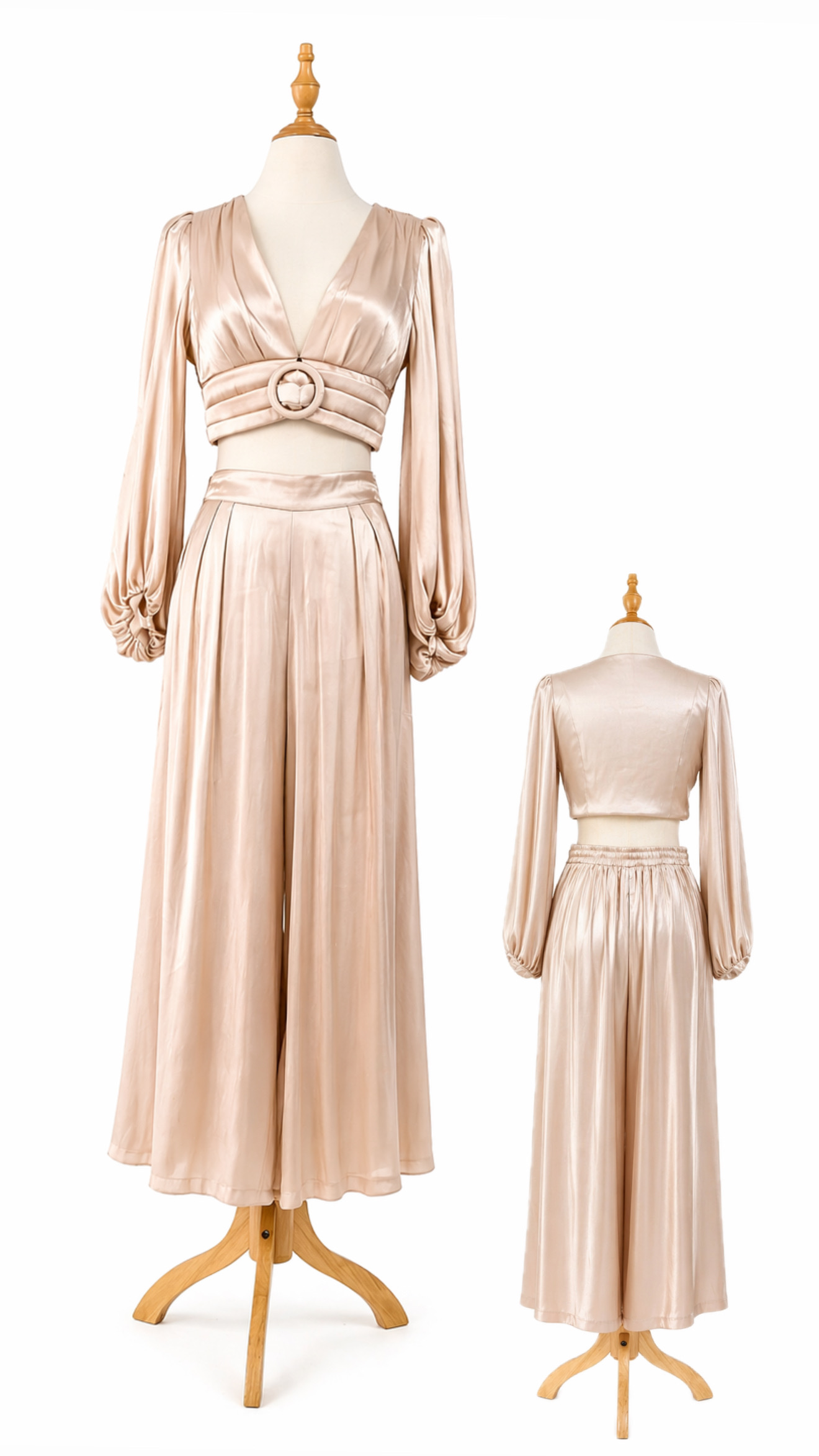 Conjunto Pantalón + Top Manga Larga - Caqui - Talla S