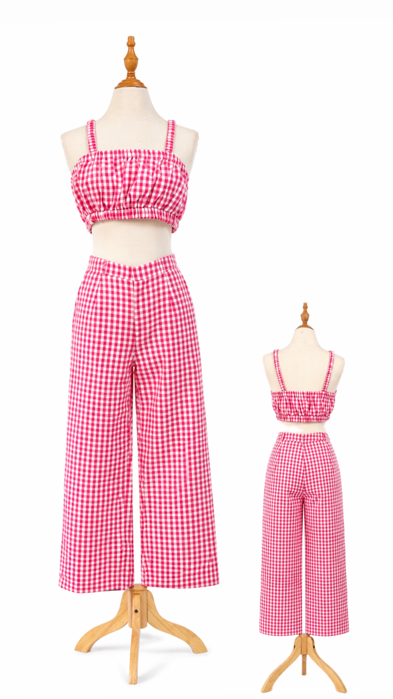 Conjunto Pantalón + Top a cuadros - Rosa - Talla M