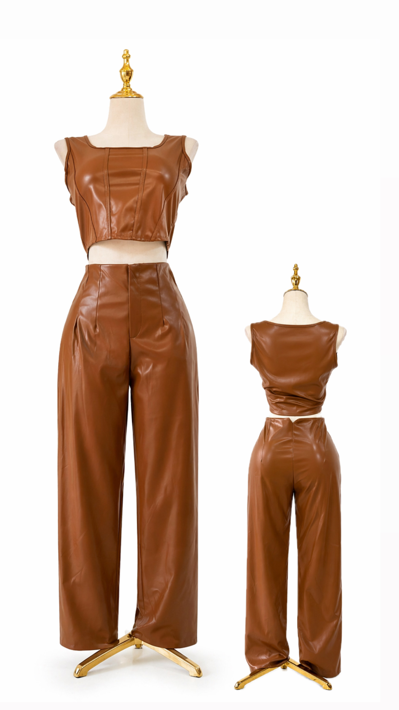 Conjunto Pantalón + Top  Cuerina - Cafe - Talla XL