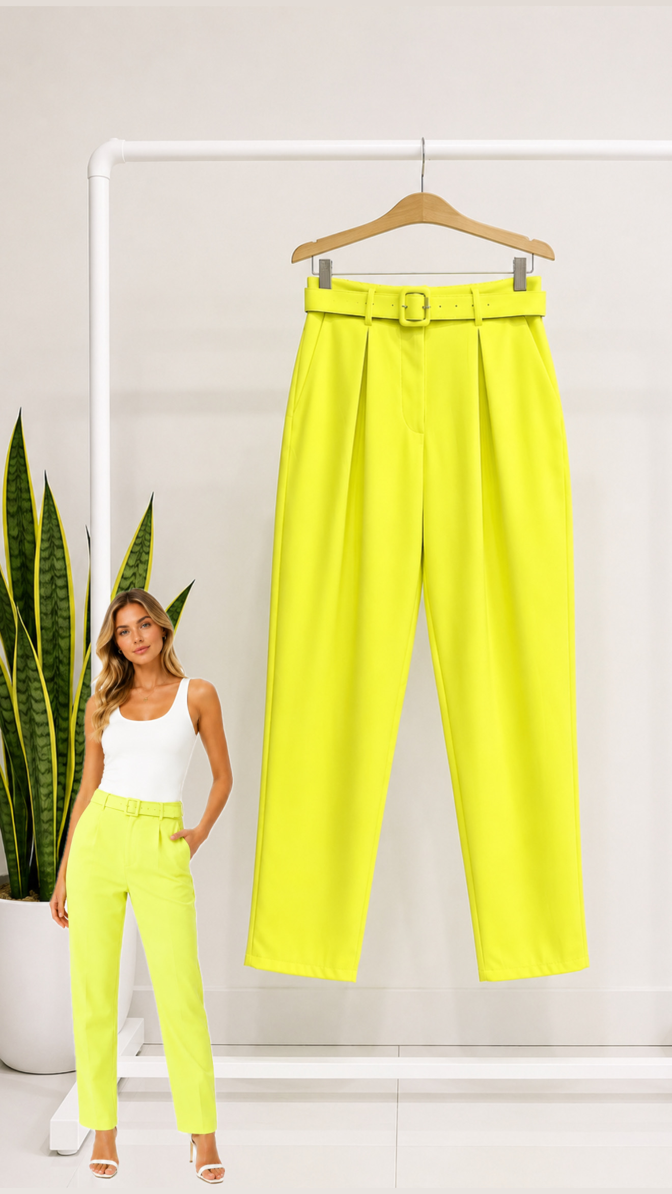 Pantalón de vestir con fajón - Amarillo - Talla S