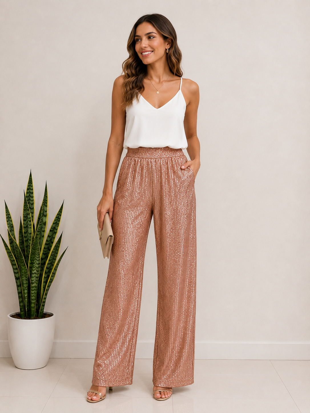 Palazzo con brillos - Cafe - Talla L