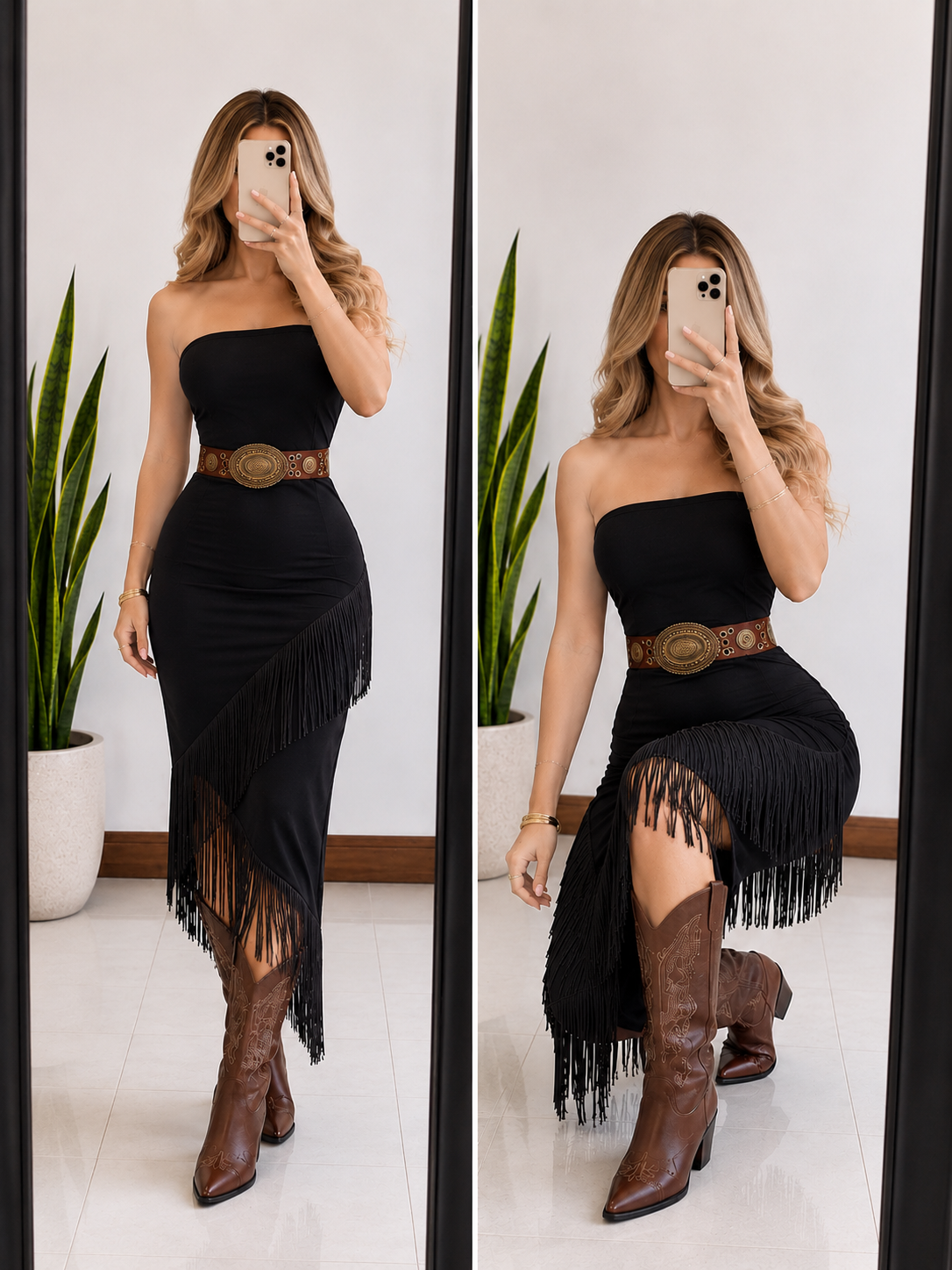 Vestido midi con flecos EM
