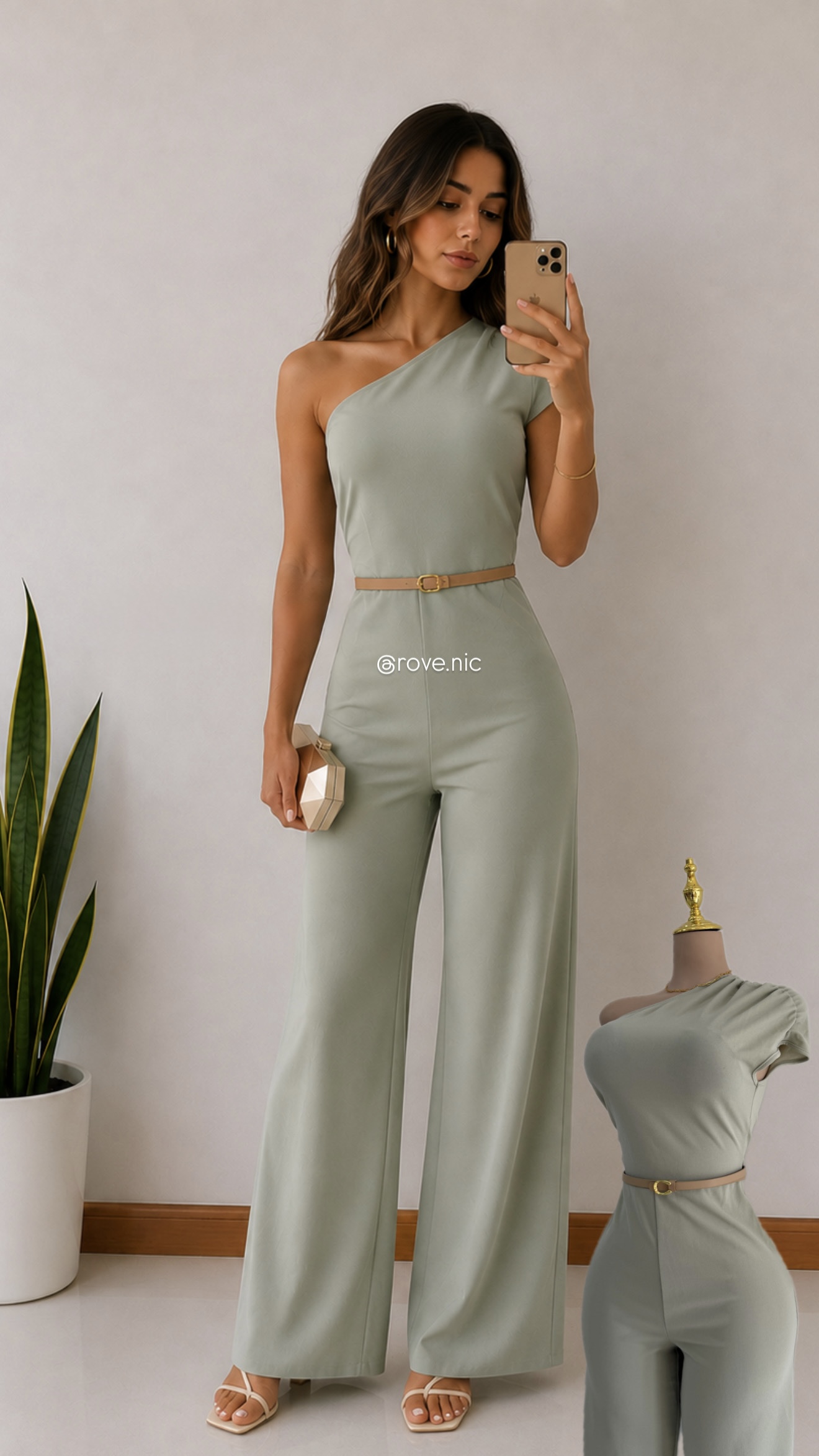 Jumpsuit verde menta un hombro